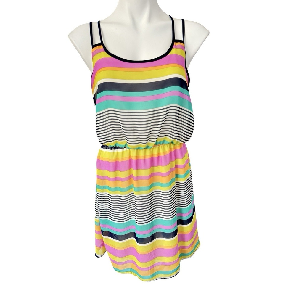Y2K Charlotte Russe Made In USA Summer Cami Sleeveless Striped Lined Dress SZ L‎